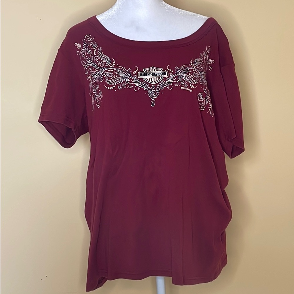 Harley-Davidson Red Embellished Relaxed T-Shirt